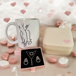 San Valentín Taza + Joyero + Conjunto de Joyas